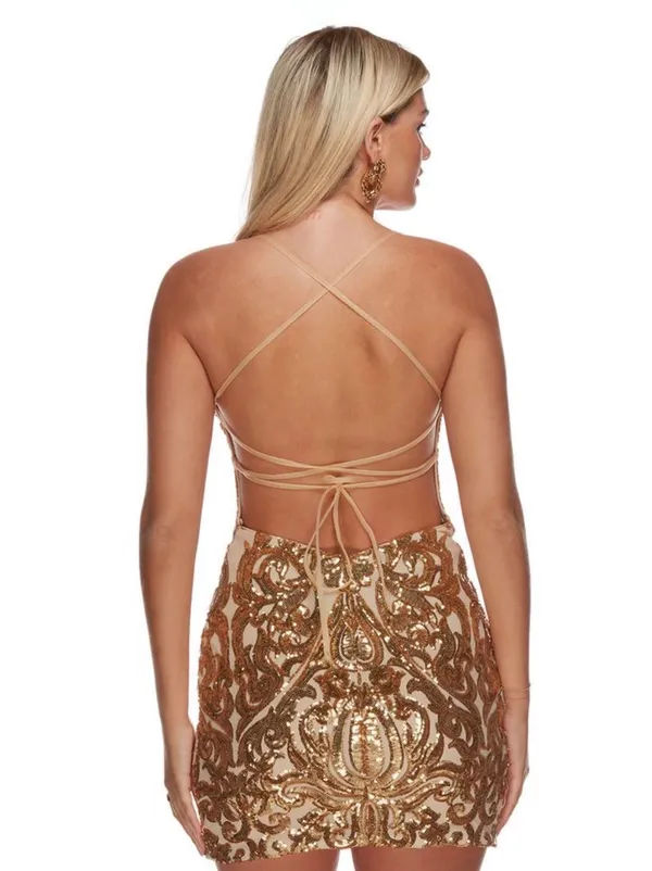 * 4622 alyce paris square neck sequin hoco dress size 2 (petite) lace up back - Image 2