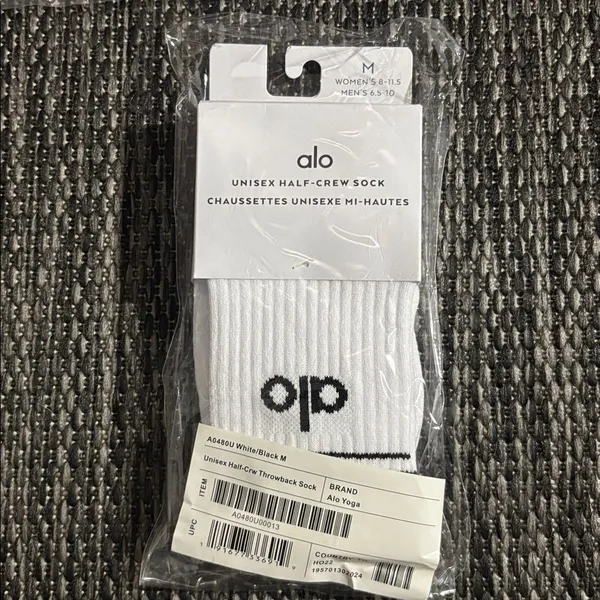 Alo Yoga Black Headband and White Half Crew Sock Medium Set NEW - Image 2