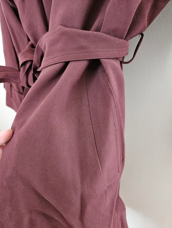 Indibrand Burgundy Tie-Waist Duster Long Jacket Korean Open Front Spring Light - Image 6