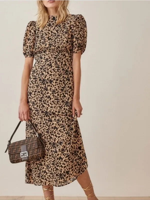 Reformation Dusk Dress Midi Animal Print Size 0 Open Back - Image 3