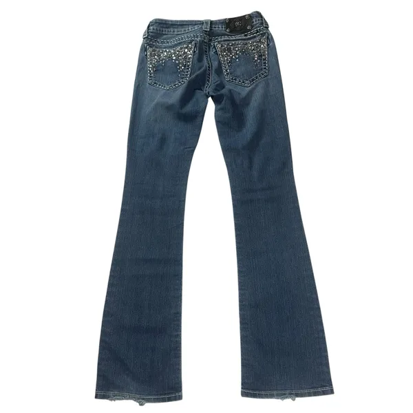 Miss Me Bootcut Jeans Medium Wash Studded Embellished Buckle Exclusive Womens Size 27 - Image 3