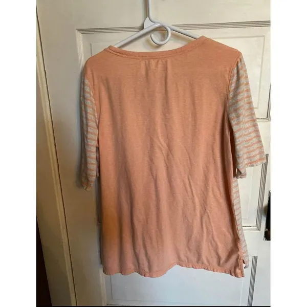 Carhartt Casual Peach & Gray Striped T-Shirt with Quarter‎ Sleeves size 12-14 - Image 2