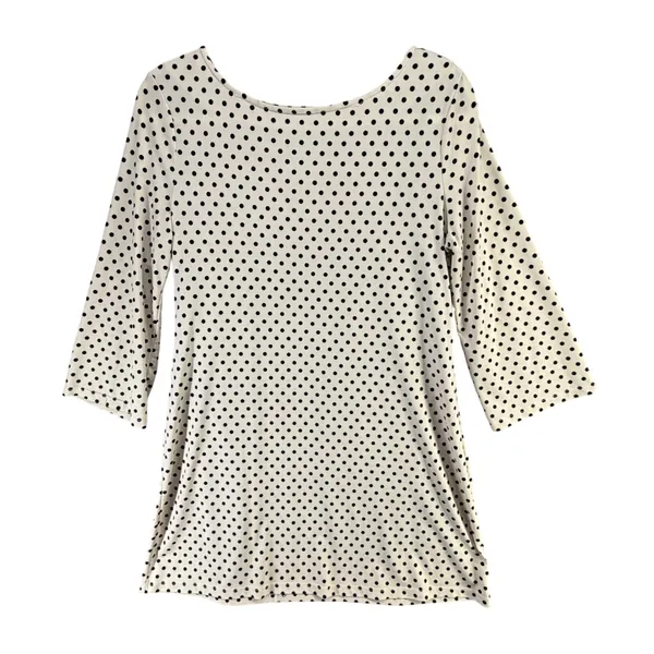 Grayson Polka Dot Tunic Top Womens S Cream‎ Black 3/4 Sleeve Stretch Minimalist - Image 2