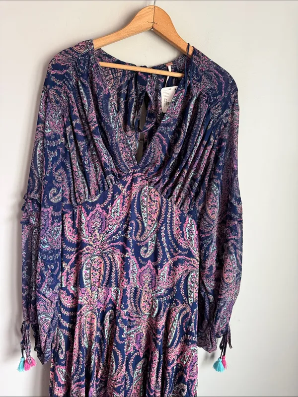 NEW Free People Mirage Paisley Bandana Print Sapphire Combo Maxi Dress 12 - Image 6