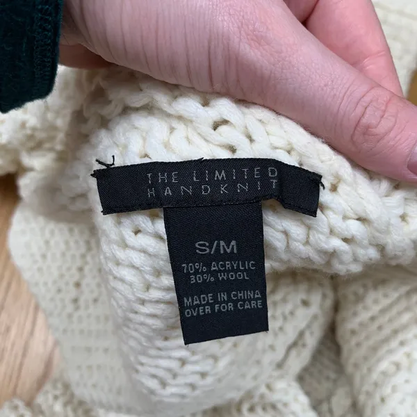 The Limited Handknit Wool Blend Chunky Cardigan Sweater Cream Pointelle‎ S/M - Image 7