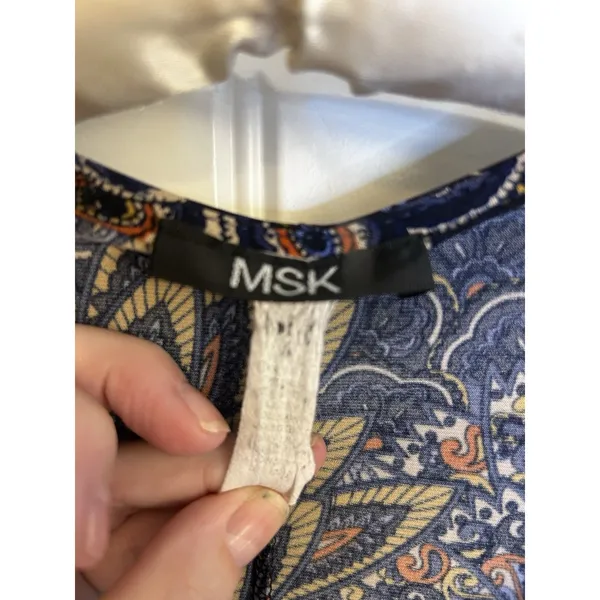 MSK Blue Paisley Flared Bell Sleeve Shift Dress Boho Floral Womens M/L READ - Image 4