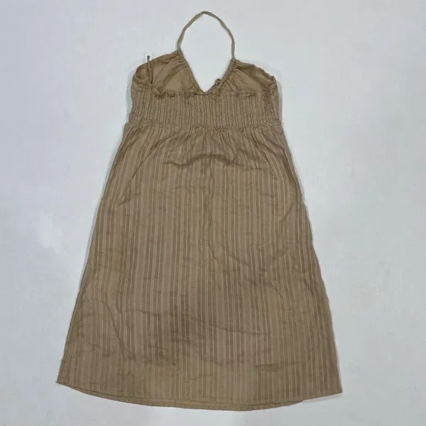 Funky People Boho Halter Dress Tan Beige Striped Cotton Size Medium - Image 3