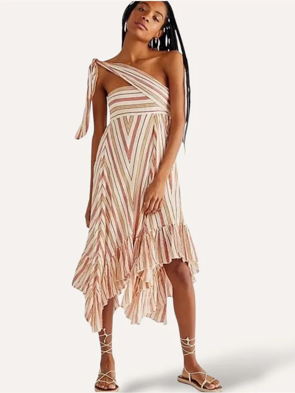 Free People One Giselle Convertible One-Shoulder Striped Midi Dress M - Image 3