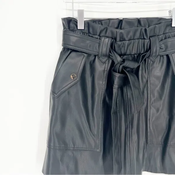 ZARA Faux Leather‎ Belted Mini Skirt Women's Size M Black Moto Chic - Image 4
