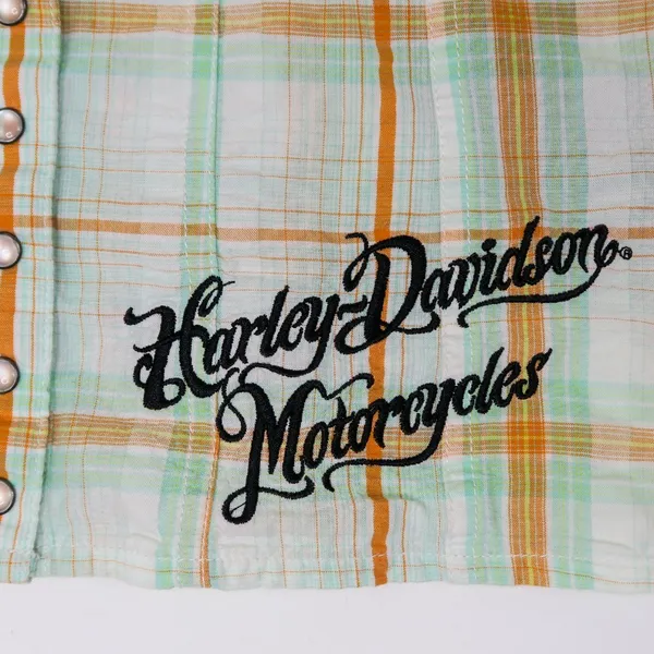 Y2K Harley Davidson Bustier Pearl Snap Plaid Tank Top - Image 7