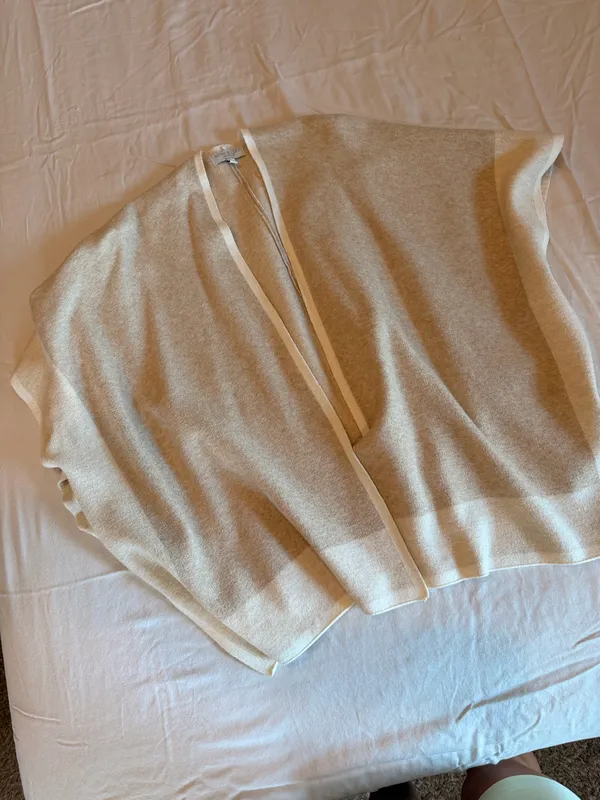 Warm & Cozy Lifestyle Open Front Poncho Cardigan Small Beige Cream Cape - Image 2