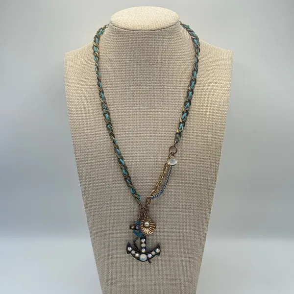 Betsey Johnson Blue Anchor‎ Charm Y2K Necklace Rhinestone Nautical - Image 2