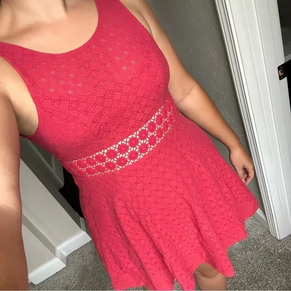 🦋 Free People Pink Burgundy Fit & Flare Lace Cut Out Mini Dress Swiftie Taylor - Image 2