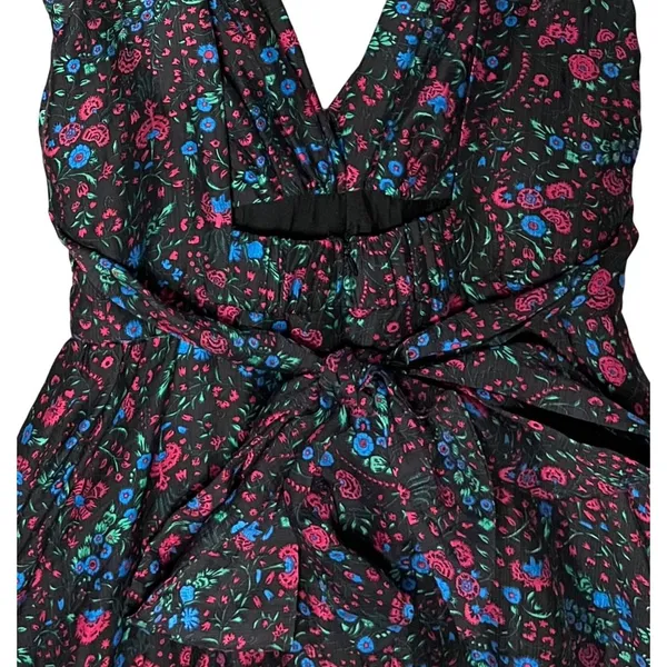 $232 Anthropologie Sabina Musayev S Black Mini Dress Floral Backless Ruffle Pink - Image 4
