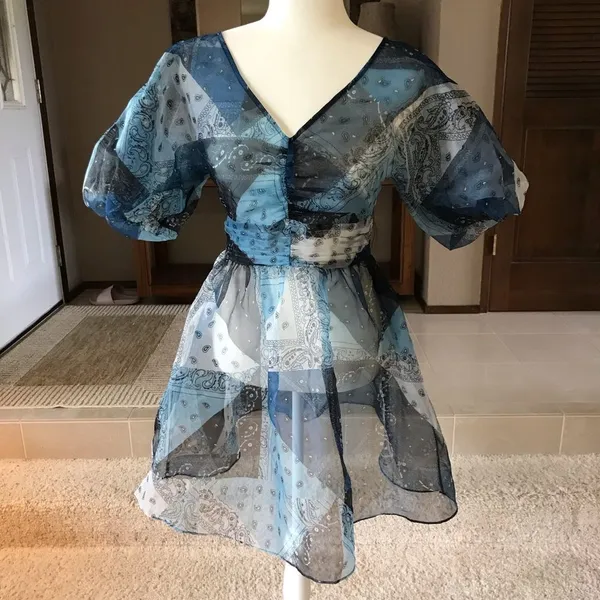 Staud x C.Bonz Bandana Print Patchwork Mini Dress Crepe Organza Sheer Sample - Image 13