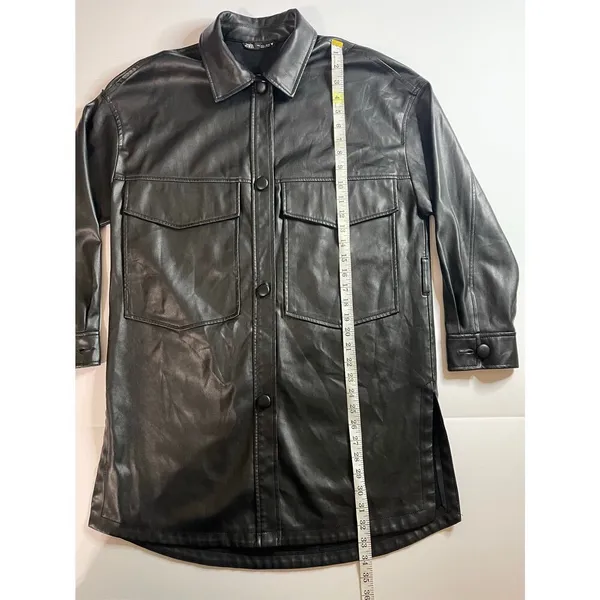 ZARA long Black Leather Jacket S - Image 10