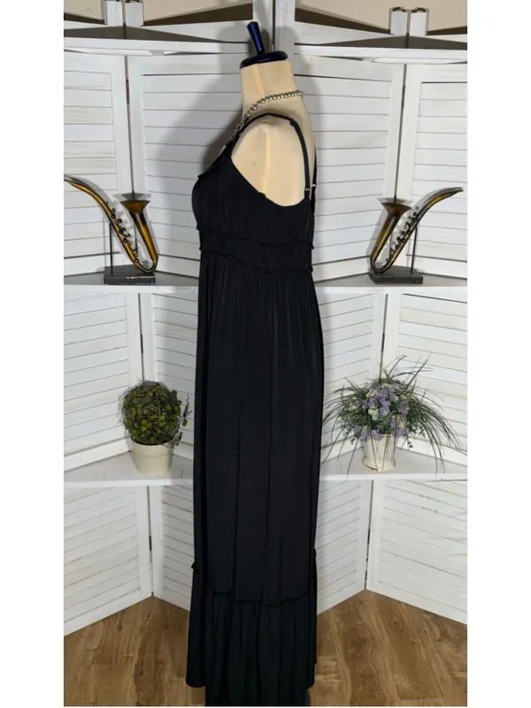 Maggy London black babydoll maxi dress hippie boho tiered whimsigoth homecoming - Image 4
