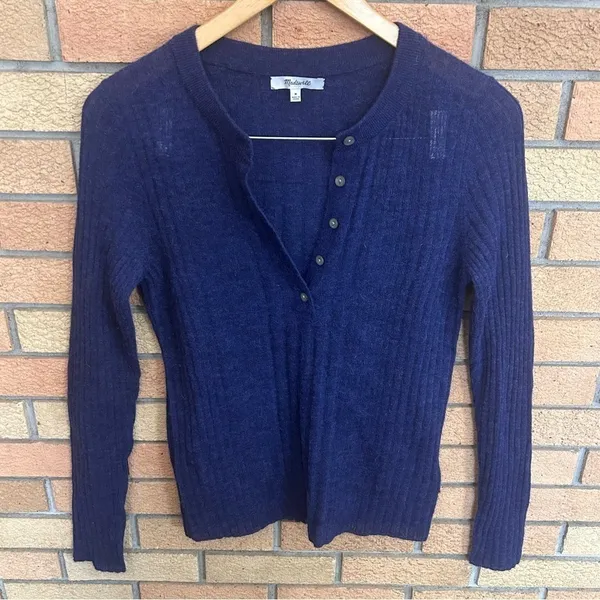 Madewell Women's Lightweight Alpaca Madison Henley Pullover Bright Cobalt Size M - Image 3