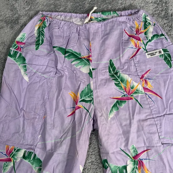Banana Bay Trousers Pants Size Medium Palm Floral Pattern Resortwear Cropped USA - Image 2