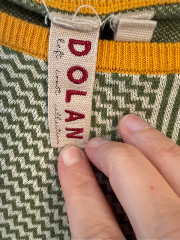 dolan Light Green Striped Long-Sleeve Knit Top with Yellow Trim size medium - Image 2