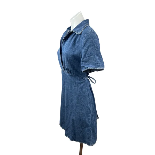 & Other Stories Womens Blue Denim Belted Short Sleeve Mini Flare A-Line Dress 10 - Image 3