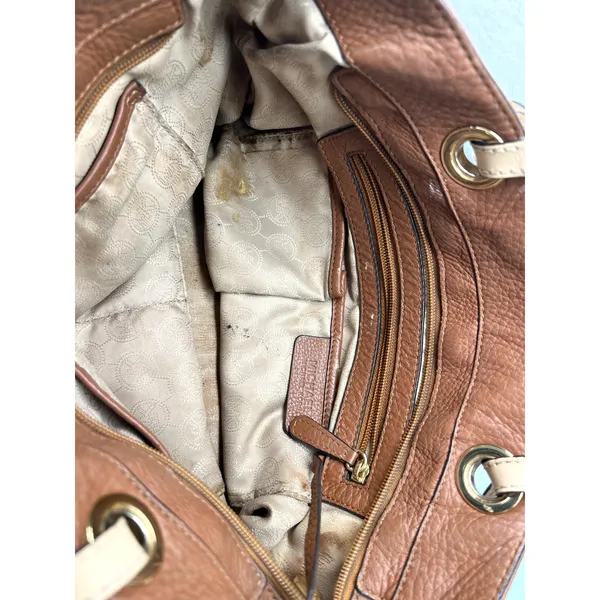 brown pebbled leather Michael Kors Bedford tote bag purse laptop shoulder gold - Image 5