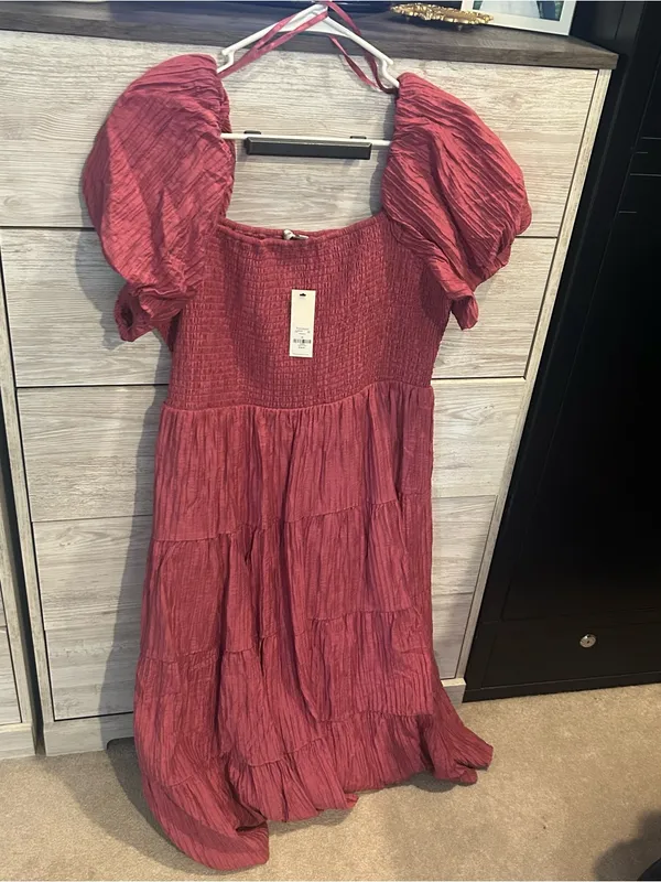 Stacey Puff Sleeve Smocked Rose Boho Midi Dress - Image 5
