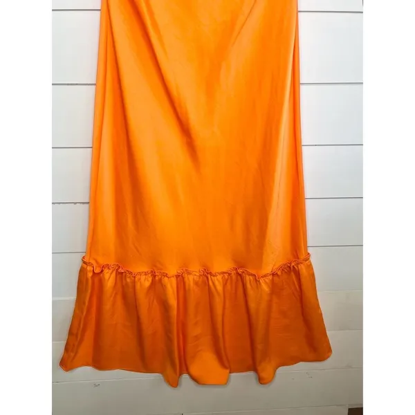Karl Lagerfeld Paris Orange Spaghetti Straps Ruffled Bottom Cowl Slip Dress 12 - Image 5