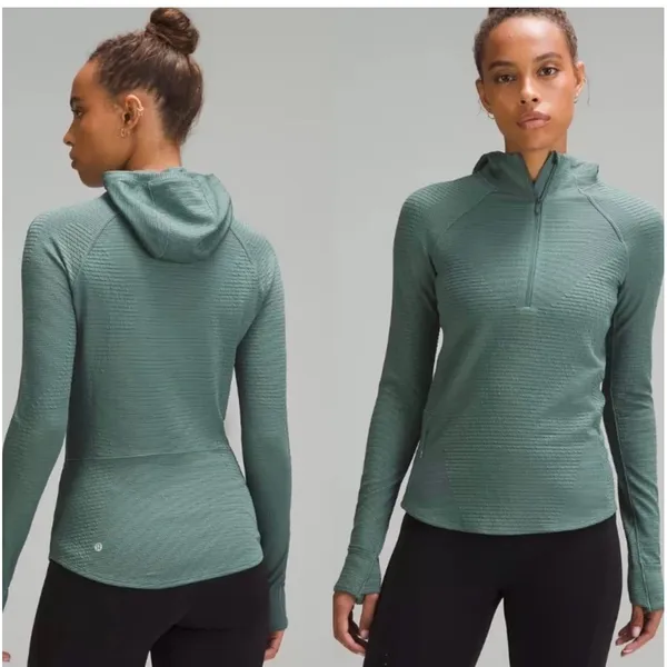Lululemon‎ Venscape Hooded Balaclava Long Sleeve Quarter Zip Medium Forest 4 - Image 2