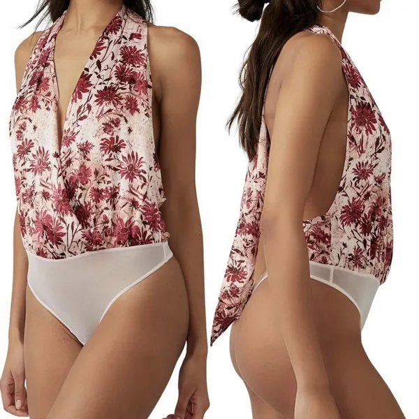 Intimately Free People There She Goes Floral Halter Bodysuit Romantic Combo XS - Image 2