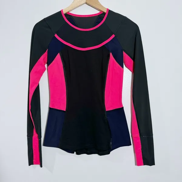 Lululemon Trail Bound Long Sleeve Deep Coal‎ Deep Navy Electric Coral Size 4 - Image 3