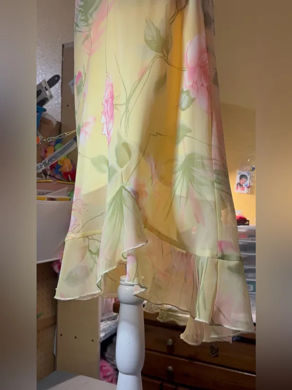 Vintage Dressbarn Yellow Floral Chiffon Midi Dress - Size 12 - NWT - Image 16