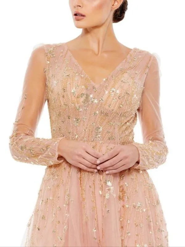 NWT Mac DUGGAL 20295 Embellished V Neck Long Sleeve A Line Gown Size 24 - Image 4