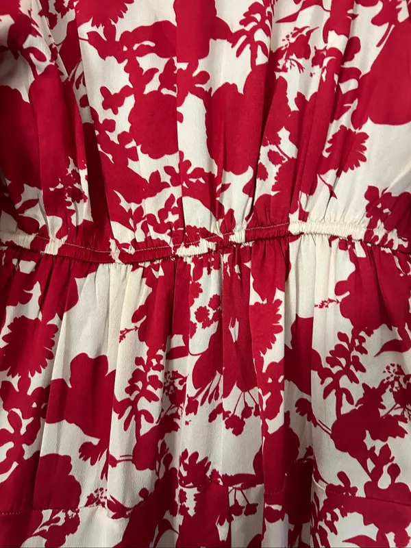 Melloday Red & Cream Floral Faux Wrap Long Sleeve Maxi Dress Sz Small - Image 9