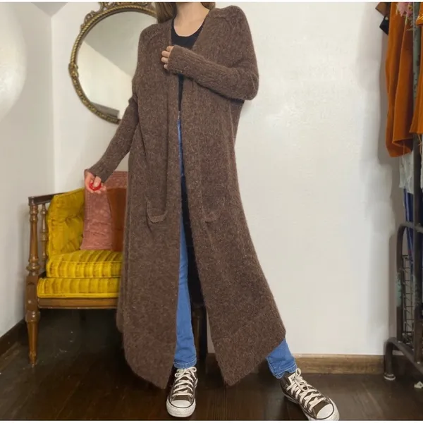 Free People Alpaca Blend Duster Cardigan Santa Cruz Longline Oversized Brown XS - Image 2