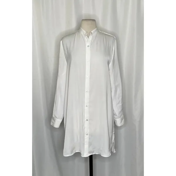 SUMMERSALT The Silky Luxe Short Effortless Shirtdress Cover-Up Solid‎ White XS - Image 2
