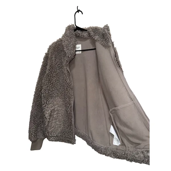 Abercrombie & Fitch Fuzzy Fleece Jacket‎ Full Zip Mock Neck Gray Women's L - Image 4