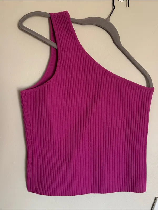 Sincerely Jules Pink Purple One Shoulder Asymmetrical Ribbed Cropped Top Sz L - Image 5