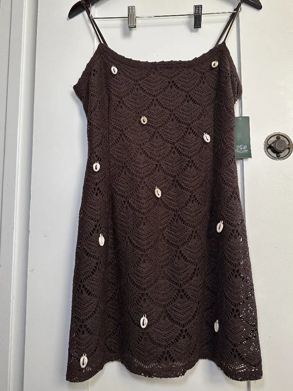 Wild Fable Crochet Mini Dress Brown Chocolate Shell Detail Small NWT - Image 11