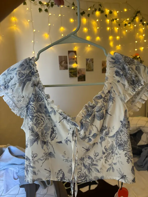 Cider floral puff sleeve shirred crop top - Image 2