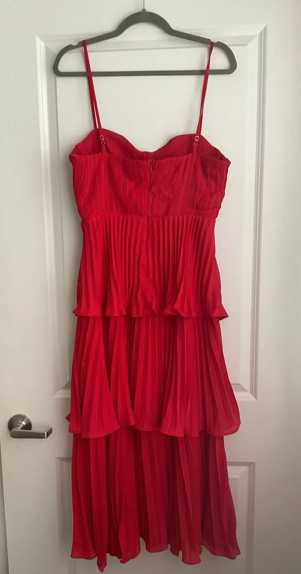 Lulus Red Tiered Bustier Midi Dress - Image 3