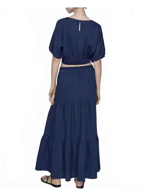 Mango Long Cotton Flared Skirt Night Blue NWT Large - Image 6