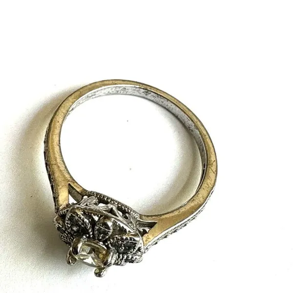Vintage-Style Filigree Halo Ring with Pale Yellow Center Stone - Image 7