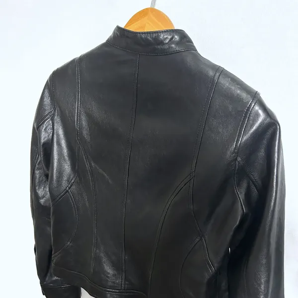 Wilson's Genuine Leather Biker Jacket Womens Medium Black Cafe Racer Moto Bomber - Image 11