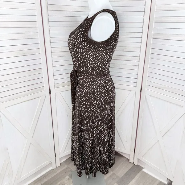Perceptions Polka Dot Panel A Line Midi Dress Sleeveless‎ Brown White 12 - Image 2