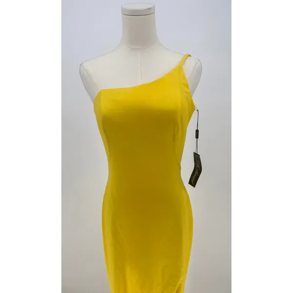 NWT La Femme 28176 One Shoulder Jersey Gown in‎ Yellow Sz 6 $228 - Image 6
