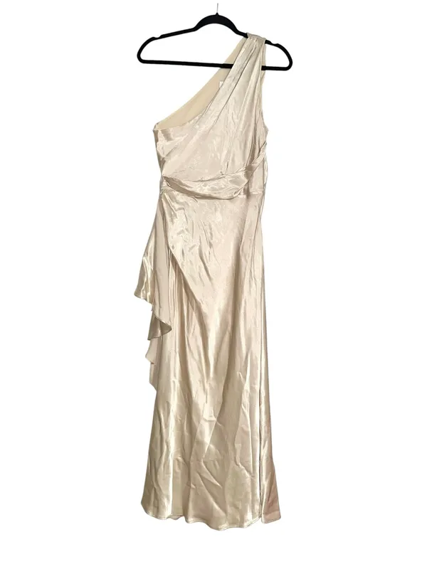 Meshki Calliope One Shoulder Satin Gown Maxi Dress LARGE in Champagne - Image 5