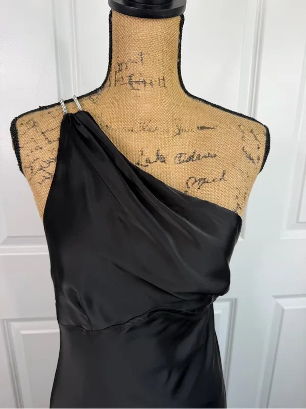 Olia Black Satin One Shoulder Maxi Gown Dress Size L NWT - Image 3