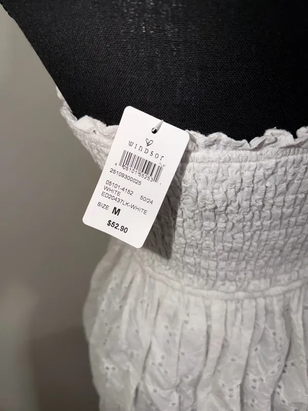 Brand New Windsor White Strapless Eyelet Bubble Hem Dress Size Medium - Image 4