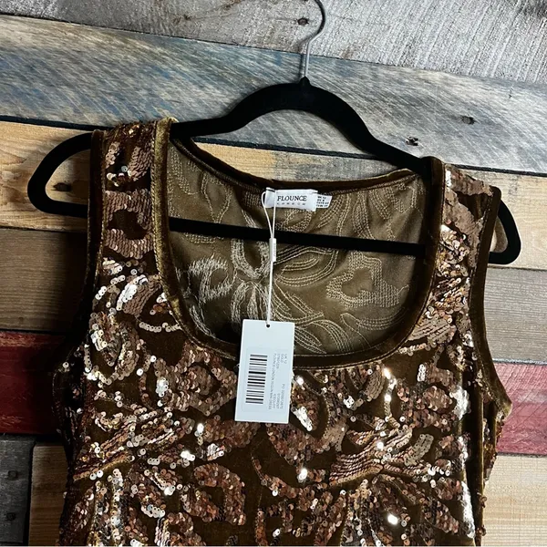 Flounce Gold Velvet Sequin Mini Dress Size 8‎ - Image 3